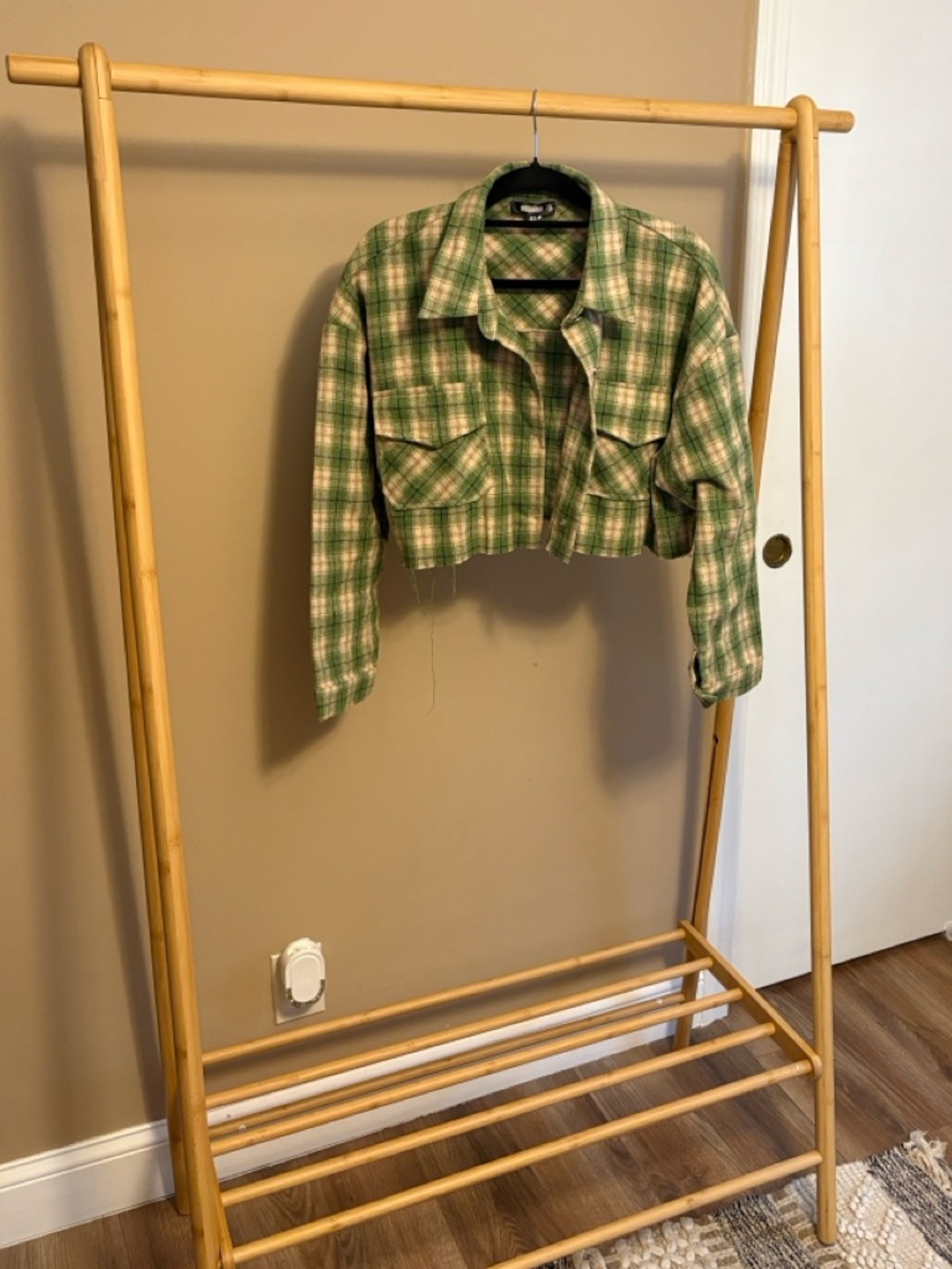 Missguided Green Plaid Cropped Jean Jacket